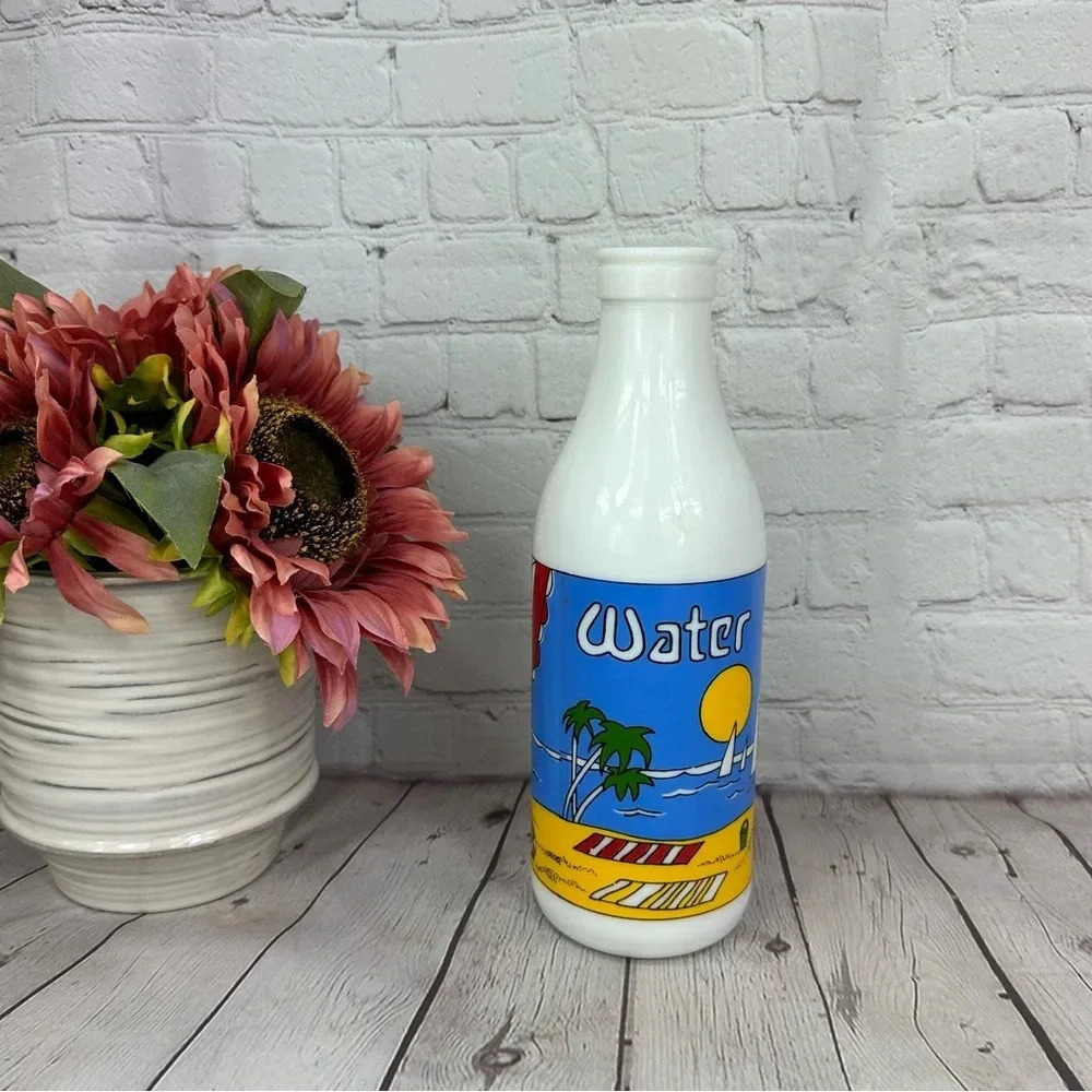 Vtg carlton white milk glass bottle water beach umbrella sailboat cottagecore